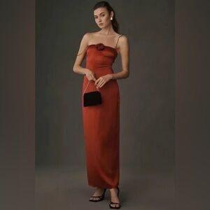 Reformation Frankie Silk Dress in Sangre Rosette Red Floral